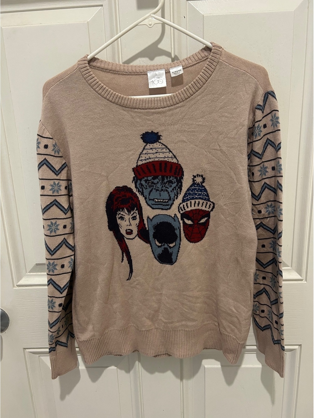 Disney 100 Marvel Characters Beige Sweater XL